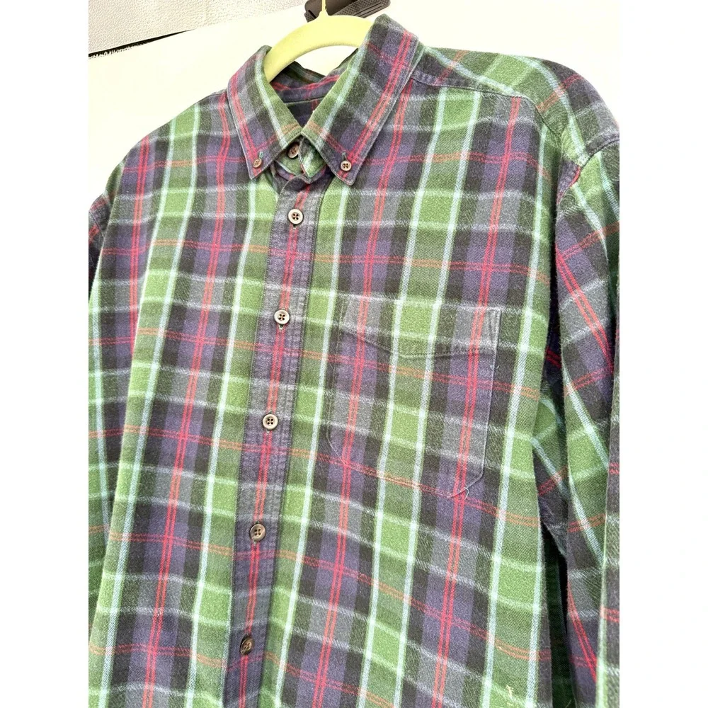 LL Bean Flannel Shirt Mens L Plaid Cotton Long Sleeve Outdoor Workwear Classic - Picture 1 of 8